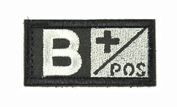 Blutgruppen Klett-Patch, schwarz/silber (B+positiv)