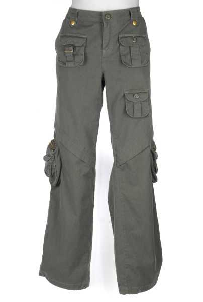 Hose, Damen Vintage oliv stone-washed neu