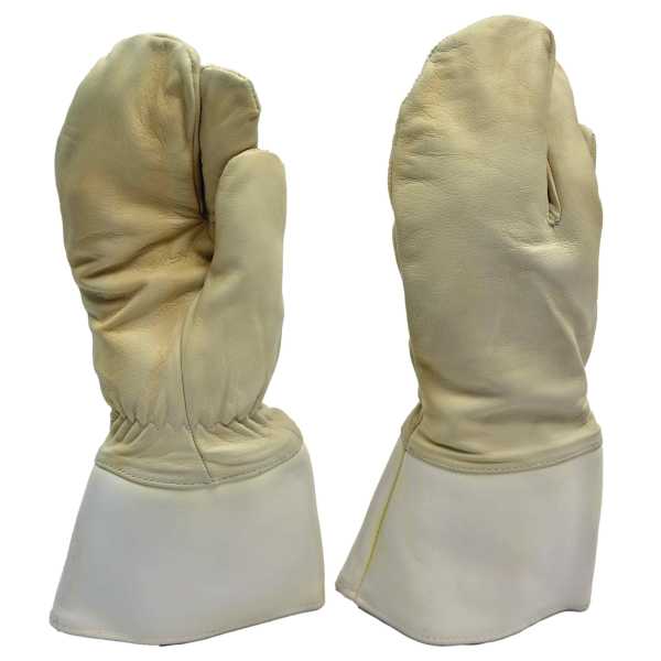 Fäustlinge m. F., BW 3-Finger Leder weiß gebr.